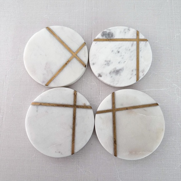 Set of 8 Marble & Gold Inlay Round Coasters from Tahari Home - Picture 1 of 5